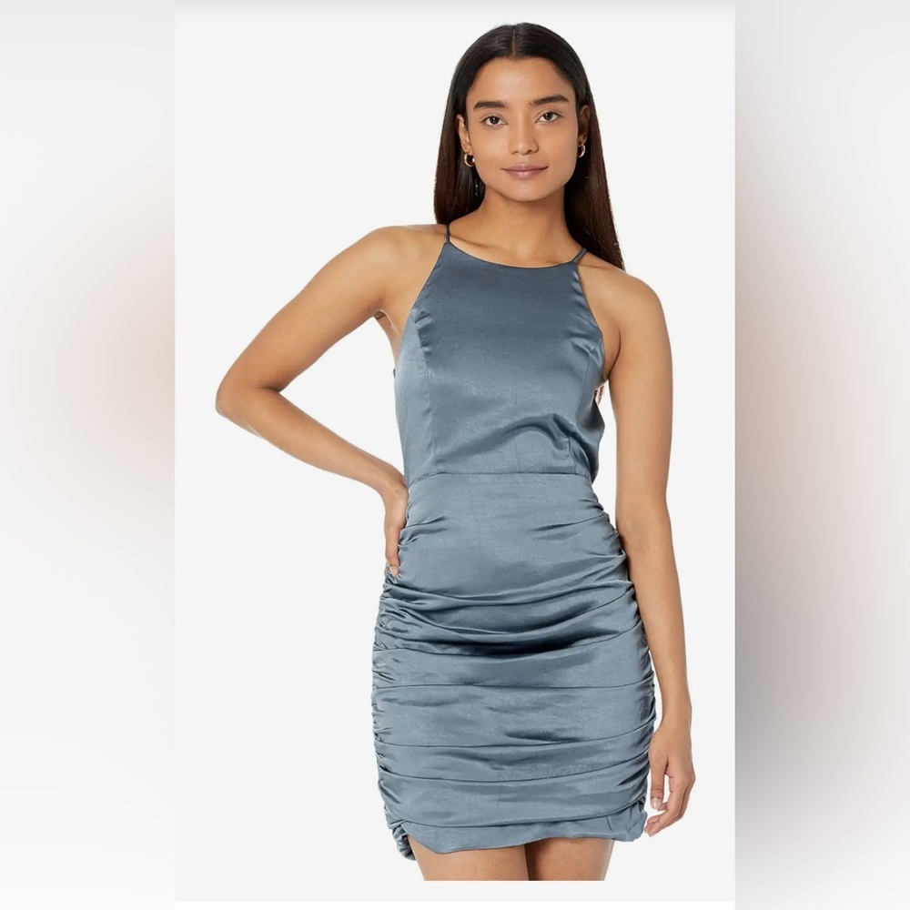 Line and dot Mai mini dress | steel blue color
